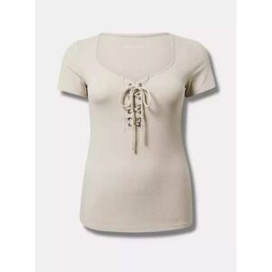 🆕️ *NWT* Torrid Supersoft Rib‎ V Neck Lace Up Top Chateau Gray Plus Size 5X
